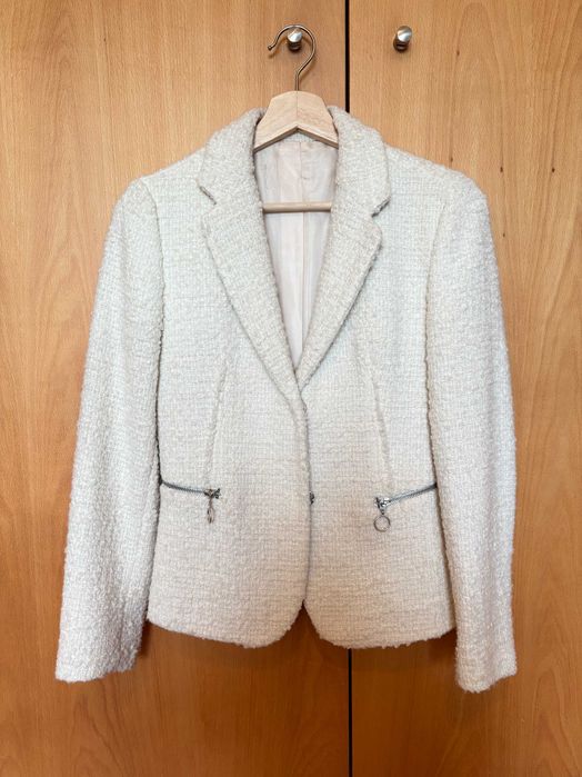 Blazer Bouclé Bege Creme Tamanho S - Estilo Mango