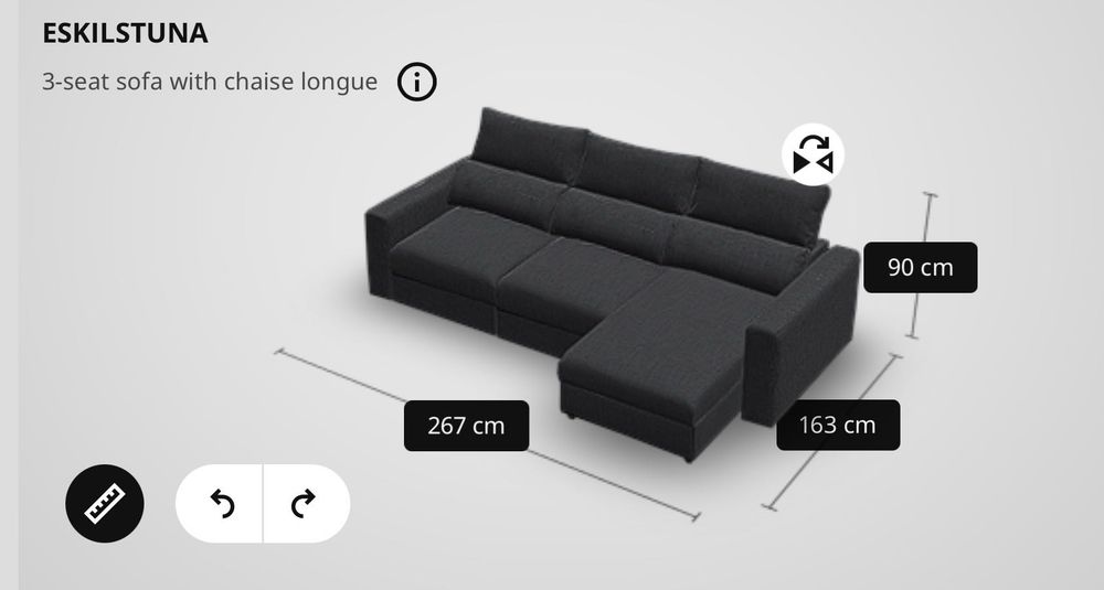 Sofá IKEA EKLSTUNA – 3 lugares com chaise longue | Antracite