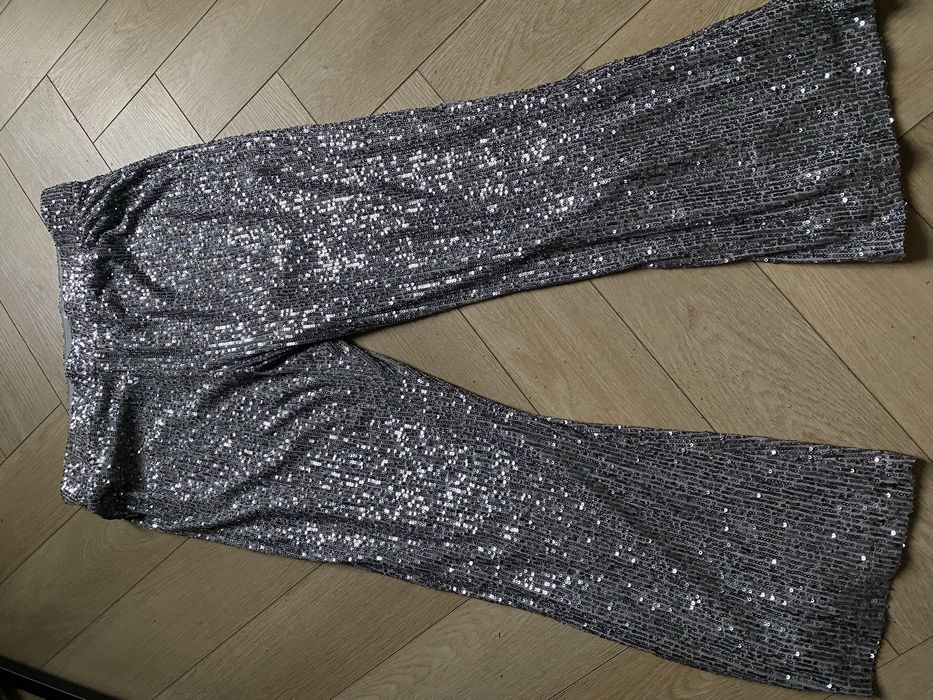 Cekinowe długie spodnie XXL szeroka nogawka wysoki stan Asos pinterest