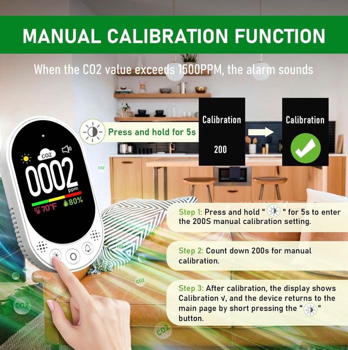 Ulepszony czujnik dwutlenku węgla do montażu na ścianie, 3 w 1 czujnik