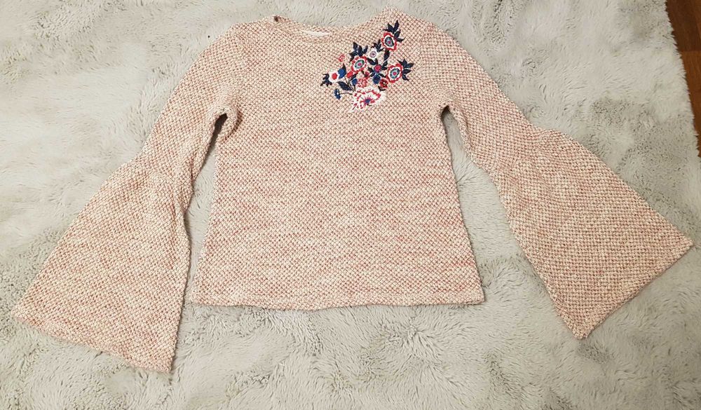 Sweterek r. M / L, róż, vintage, szerokie rękawy, aplikacja, swetr