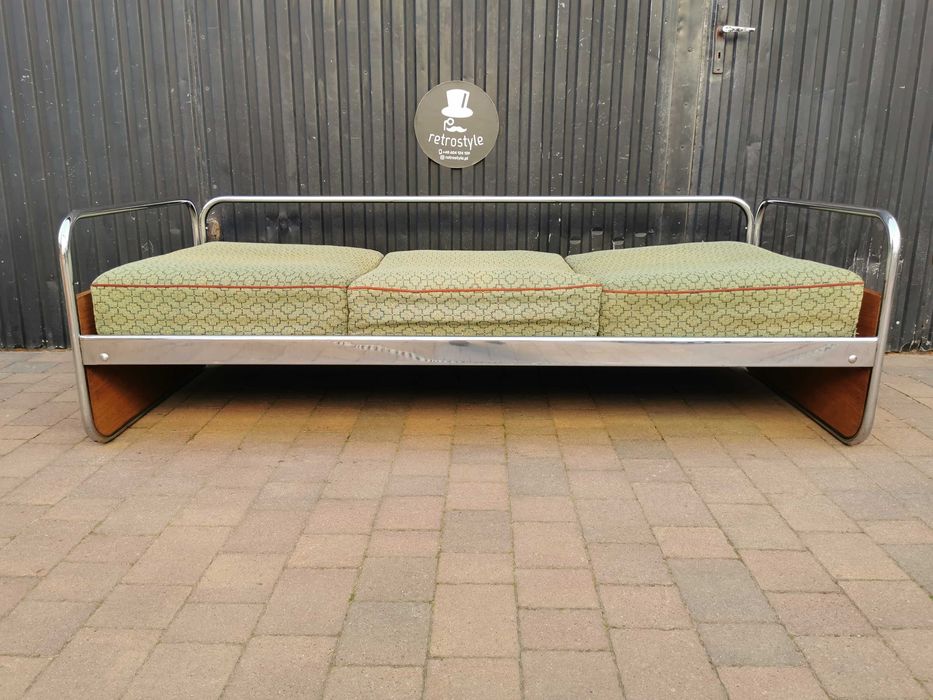 Sofa chrom proj. Hynek Gottwald/ KOVONA Czechosłowacja '40-60, Bauhaus