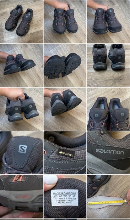 Кросівки трекінгові для дівчини Salomon Rhossili GTX р.36, устілка 23,5см. стопа 22см. сірі з рожевим