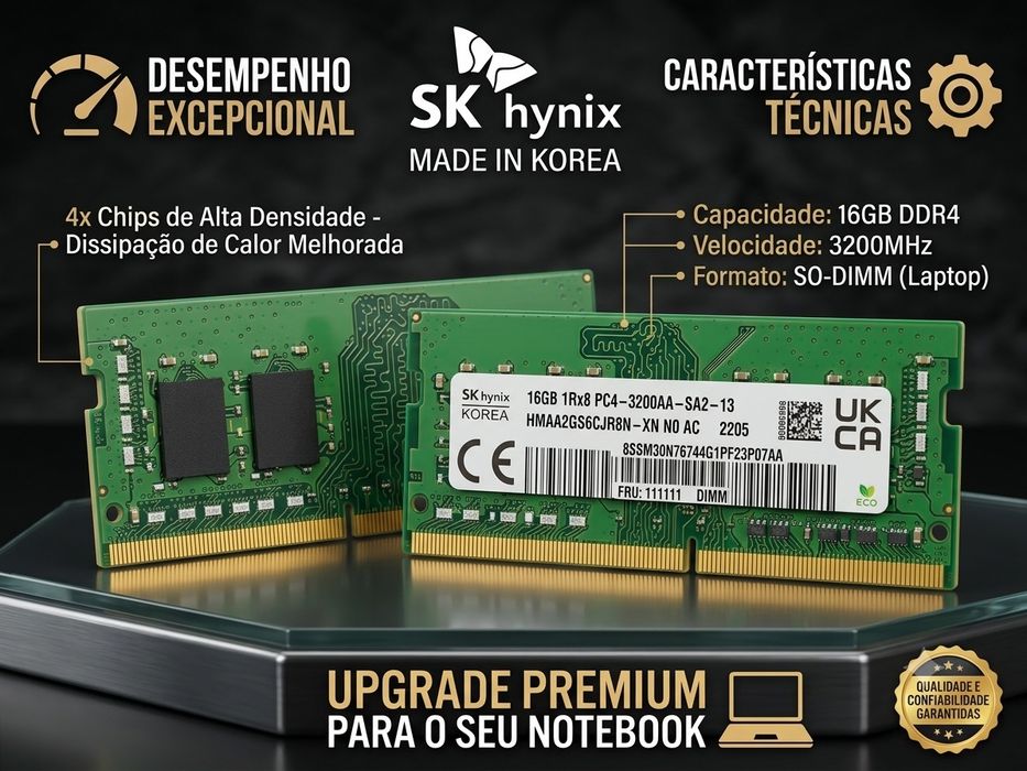 Memória RAM SK Hynix 16GB DDR4 3200MHz SO-DIMM (Para Portátil) — Como Nova