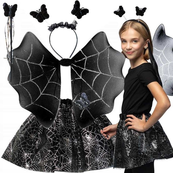 Strój przebranie na halloween spódnica pająk opaska motyl skrzydła