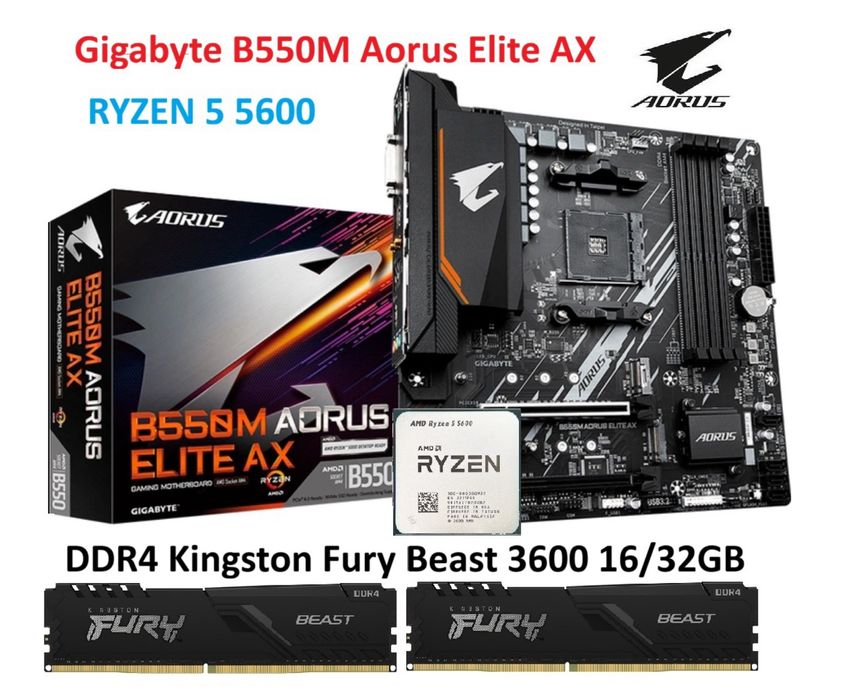 Новий ігровий комплект Ryzen 5600 AORUS B550M WIFI Fury 3600 16/32gb
