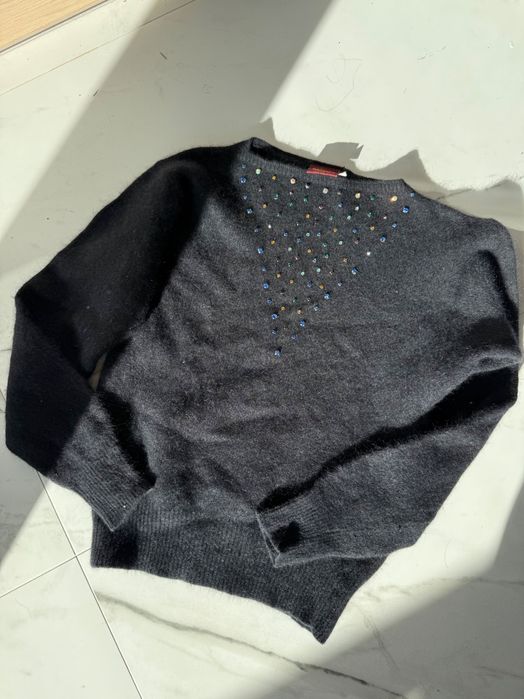 Sweterek z krysztalkami angora lambswool welna mieciutki