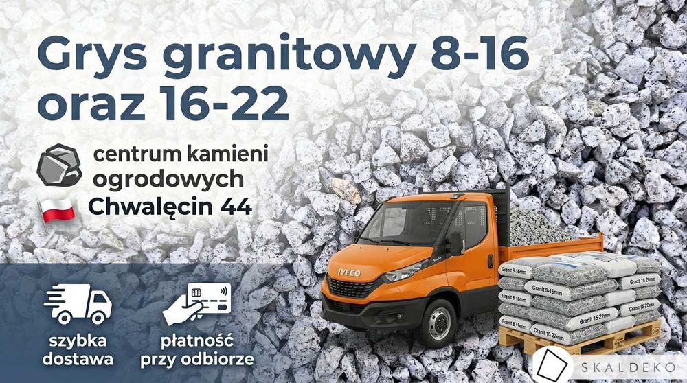 Grys granitowy 8-16mm. "Dalmatyńczyk / Sól i Pieprz". Szary - bez przebarwień. Szybka dostawa.