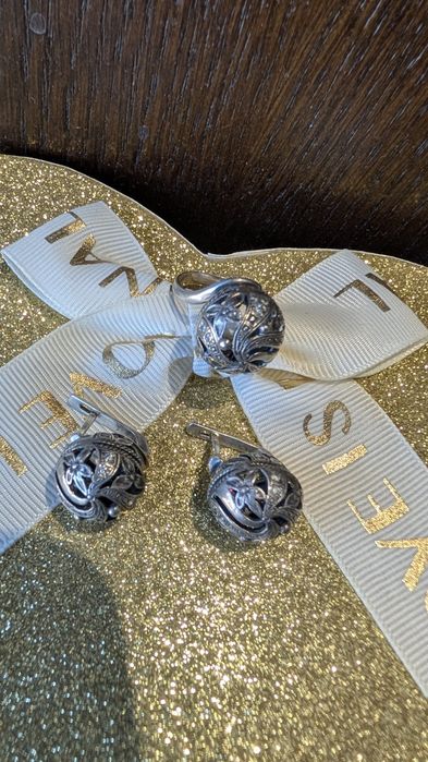 Гарний масивний срібний 925 набір з фіанітами кольцо, перстень, каблуч