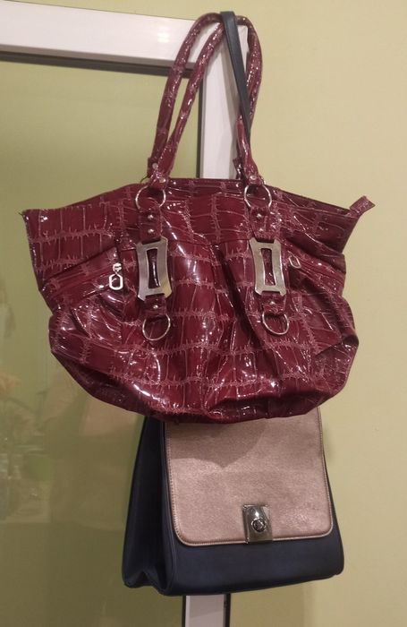 Сумка двухцветная / Кросс- боди.  Винтажная лаковая сумка-тоут Y2K