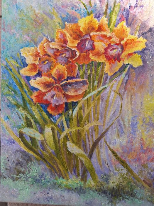 Narcyzy z mojego ogródka/ obraz olejny ręcznie malowany 30 /40cm 40