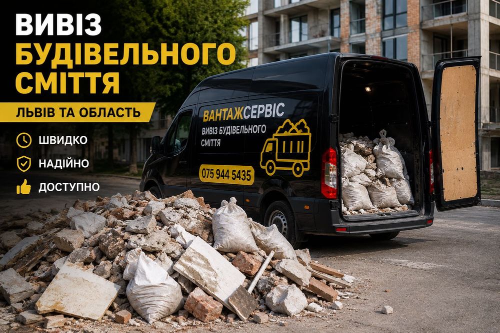 Вивіз будівельного сміття Львів | Вантажники | Бус 11 м³