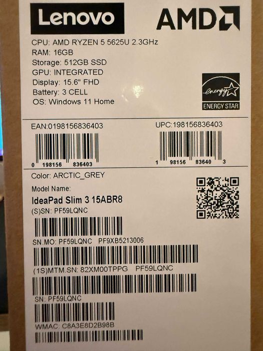 Portátil Lenovo IdeaPad Slim 3 - Ryzen5 - Ecrã 15.6 - 512GB/16GB MBRAM