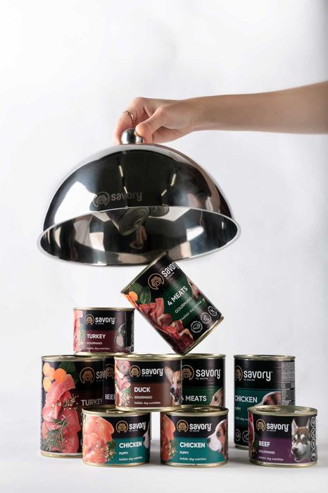 Влажный корм для взрослых собак Savory 6*800г говядина, 4 мяса,Индейка