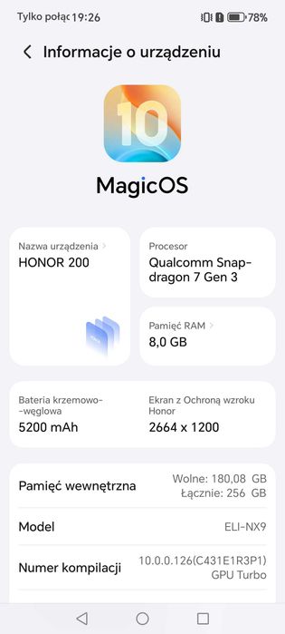 Honor 200 5G 8/256 E-Sim gwarancja 12/2026 Android 16 1mln Antutu