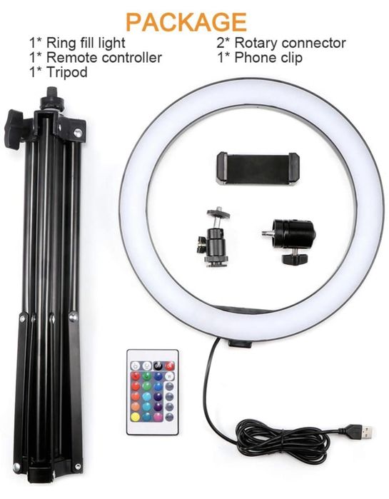 Ring Light RGB 26cm + Tripé 170cm +Controlo Remoto IR/Bluetooth (NOVO)