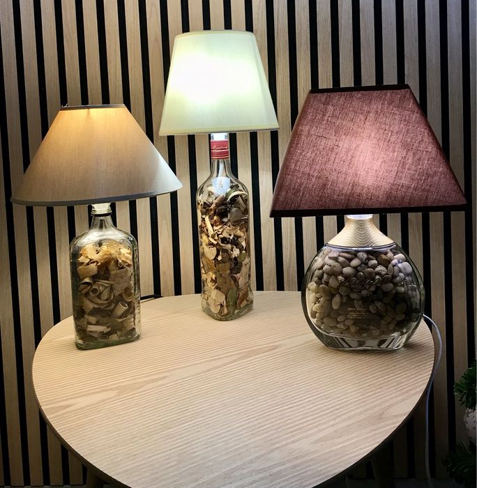 Candeeiro mesa Garrafa Licor luz Led Calida recheio Sachet