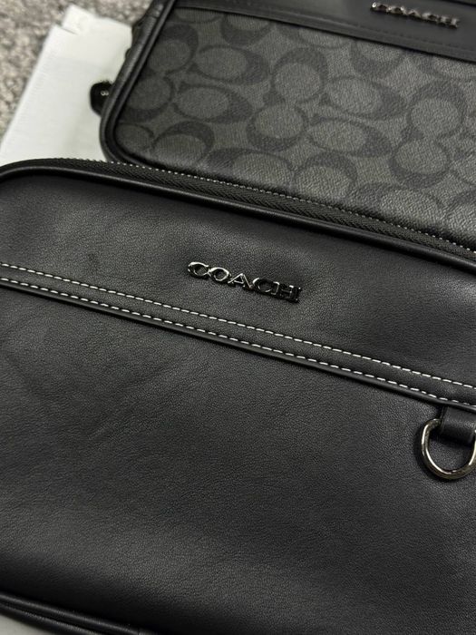 Сумка Coach New York через плечо мужская кожаная сумка Коач Нью Йорк черная спортивная | Сумка Коач барсетка Коуч чоловіча сіра месенджер шкіряний