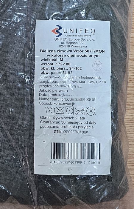 Nowa bielizna wojskowa, odzież termoaktywna na zimę M,L,XL