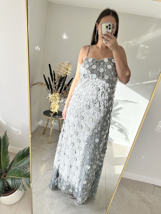 Sukienka cekinowa bogato zdobiona ASOS 46 wesele ślub Andrzejki