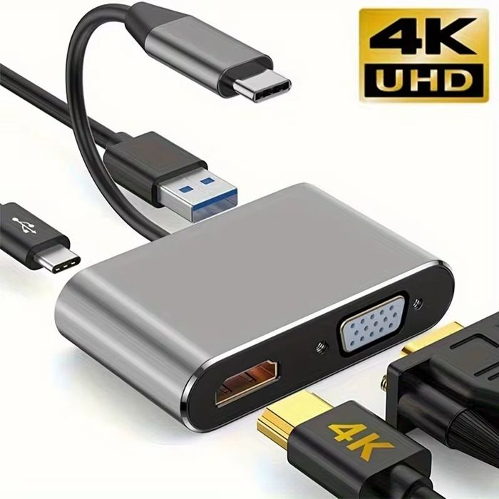 USB хаб,  порты Type-C PD, USB 3.0, HDMI, VGA, концентратор, быстрая