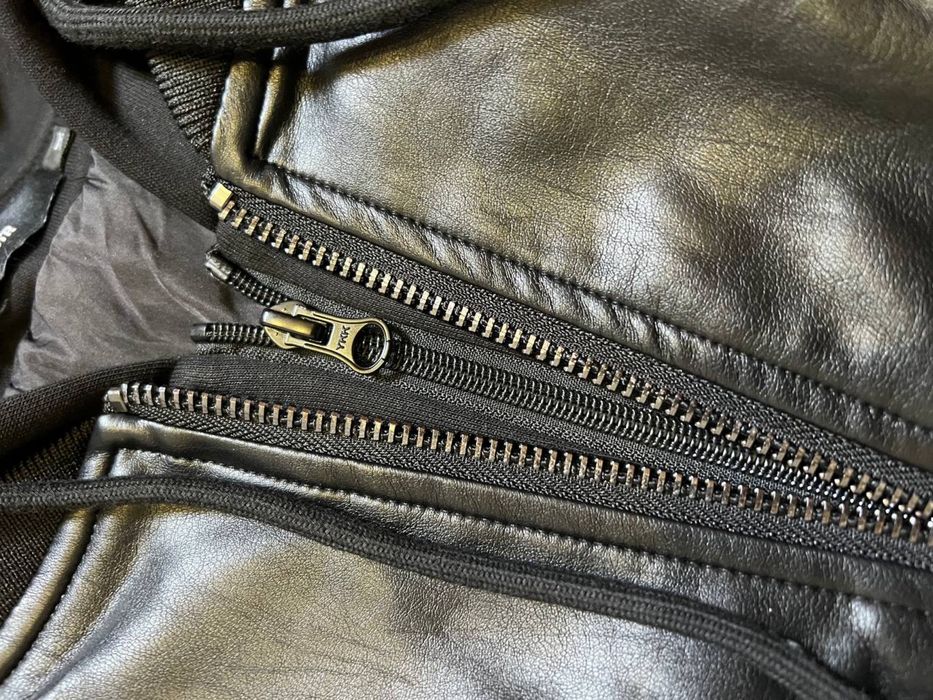 Кожаный бомбер куртка MA-1 двуслойный черный oversize