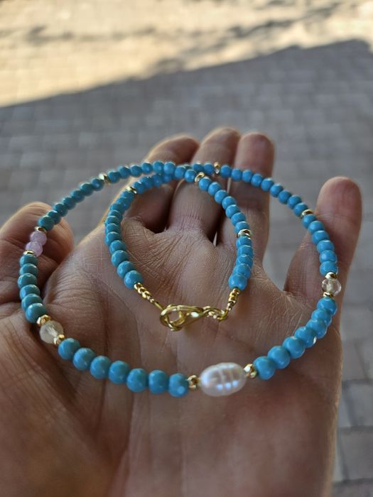 Naszyjnik Choker kamienie naturalne Jadeit Perła naturalna Kryształ