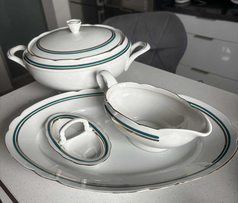 Ćmielów komplet do obiadu PRL Vintage porcelana Waza, sosjerka