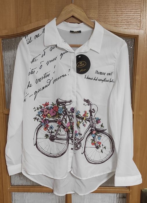 Elegancka biała koszula na guziki rower ,kwiaty roz. XL nowa z metką!!