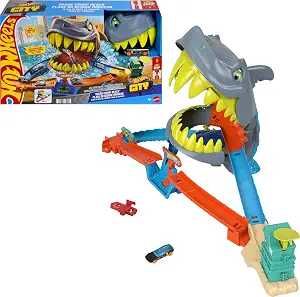 Трек Хот Вілс Пляжна Атака Акули Hot Wheels City Shark Chomp Beach Playset & 1:64 Scale Toy Car