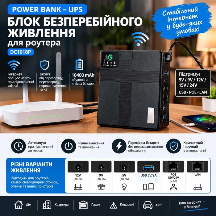 ‼️ Повербанк для роутера модема  ДБЖ UPS 10400 mAh та 20.800mah та 8800mah ‼️Мощный повербанк Портативный блок питания   Powerbank
