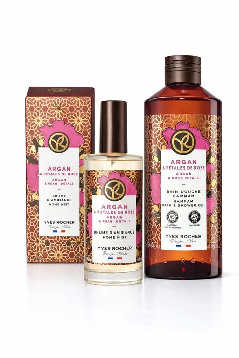 Yves Rocher zestaw Argan i Płatki Róż żel pod prysznic perfumy wnetrza