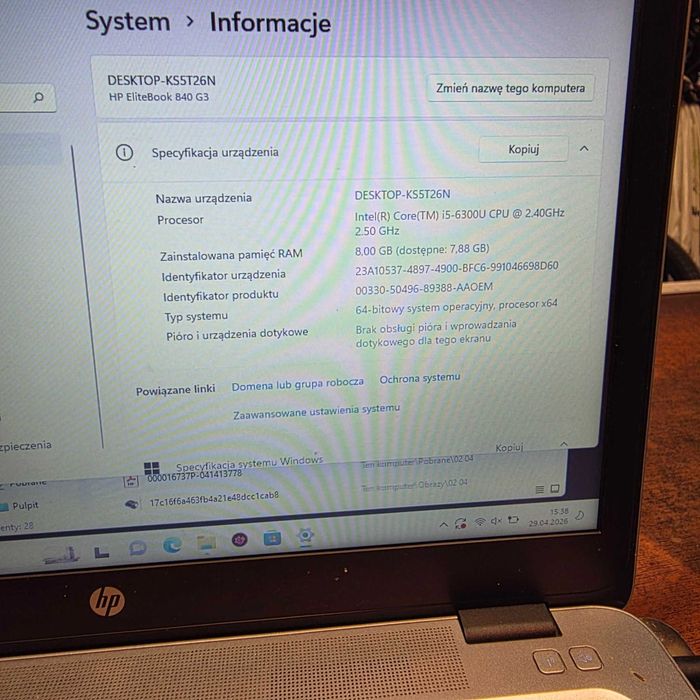 Laptop HP i5 8/256 uszkodzona matryca