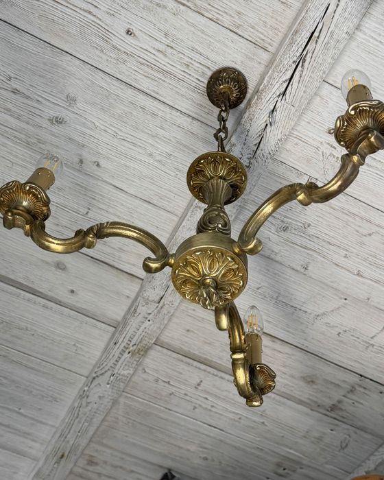 Francuski Żyrandol nr. 47 Francja, mosiądz 3-ram Antyk Lampa
