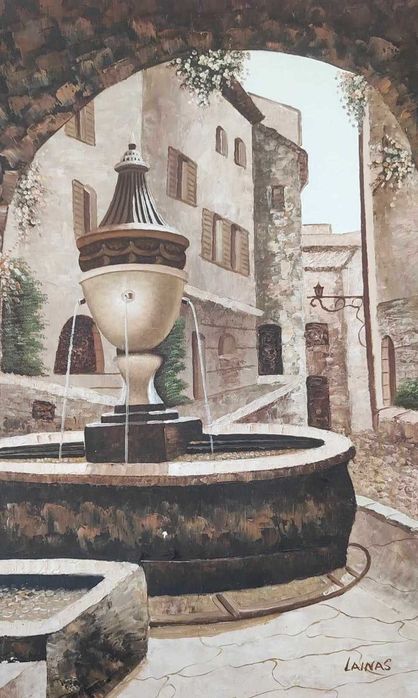 Fonte no centro da aldeia - Pintura a óleo sobre tela - Quadro