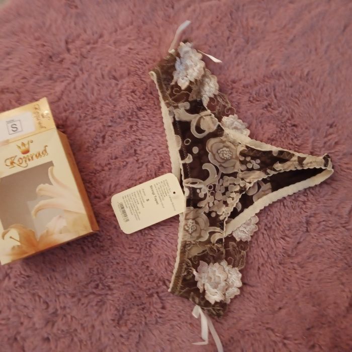 Topaz stringi tiul S Konrad brąz beż kwiaty