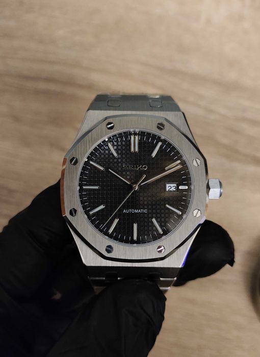 SEIKO MOD Royal OAK Czarny Black Custom NOWY Zegarek Męski