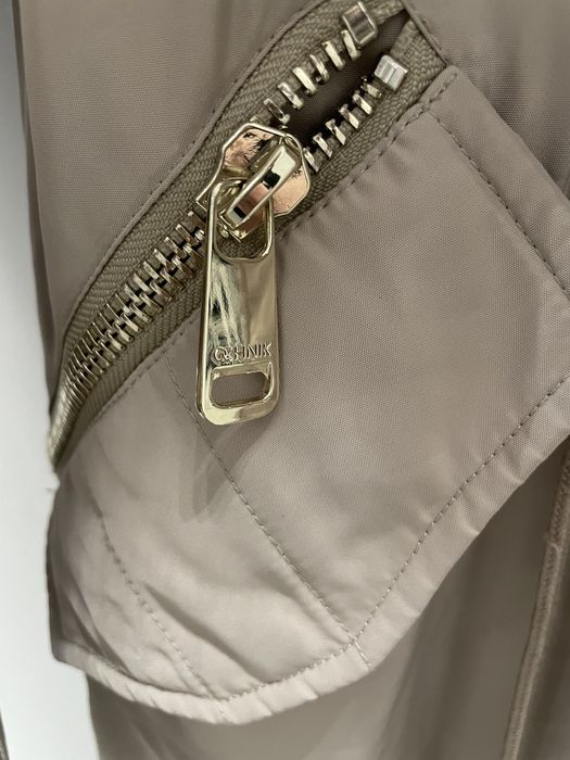 Parka plaszcz z kapturem puchowa beżowa lis jenot Ochnik XS/34 s/36