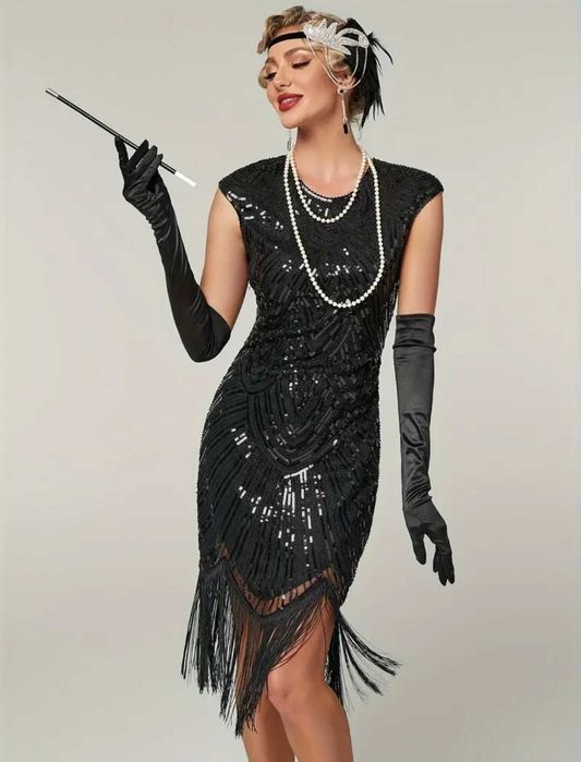 Elegancka sukienka RETRO lata 20 Gatsby, r. XL 42 karnawał Sylwester wesele przebranie