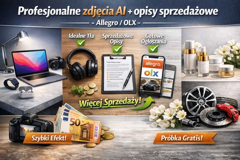 Profesjonalne zdjęcia AI + opisy sprzedażowe – Allegro / OLX
