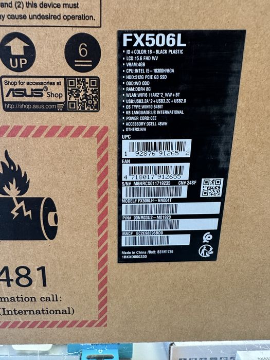 Nowy laptop Asus Tuf Gaming F15 FX506L SSD 512GB 16GB 144Hz GTX