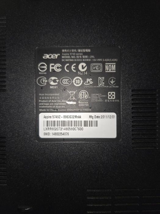 Acer Aspire 5749Z B963G32Mnkk