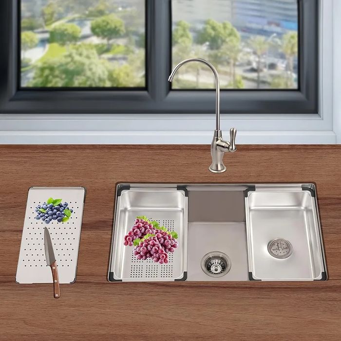 Кухонная мойка из нержавеющей стали с корзиной для слива и врезной сто