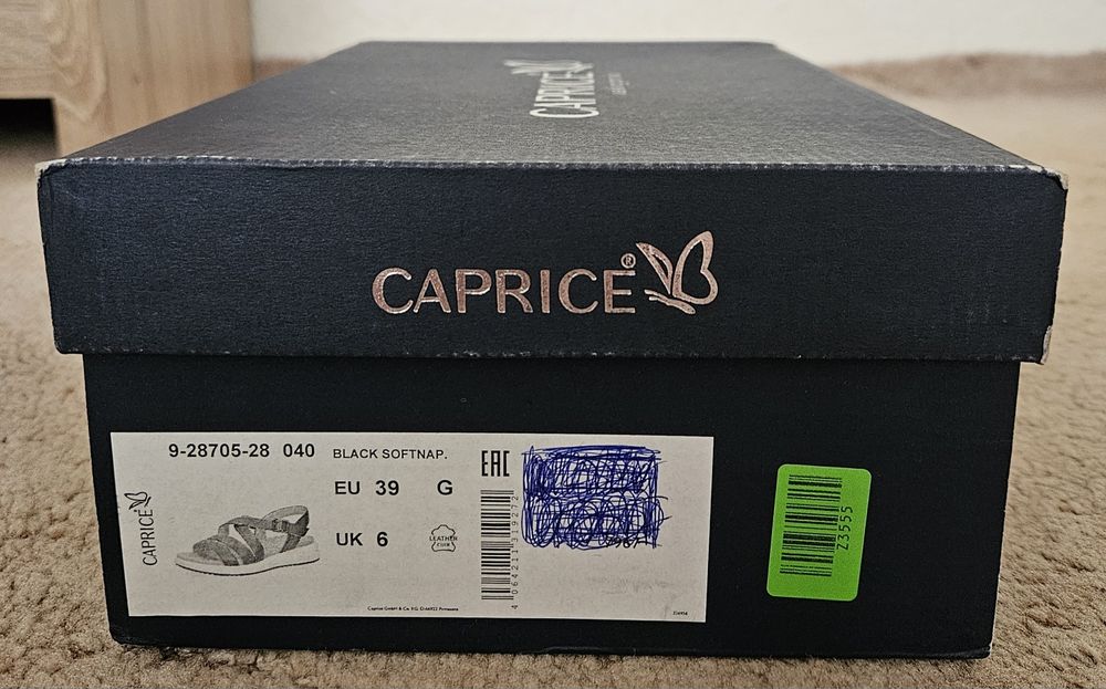 Czarne sandały damskie 39 Caprice skóra naturalna