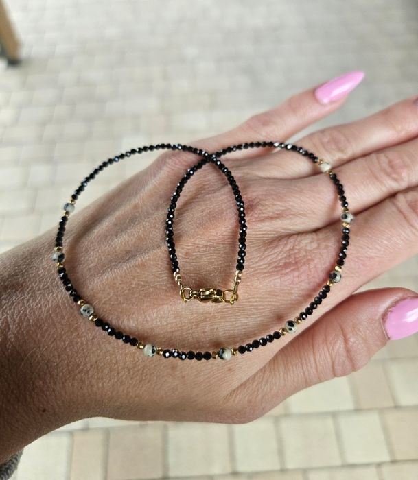 Naszyjnik Choker z Kamieni Naturalnych Spinel Jaspis Dalmatyński Hemat