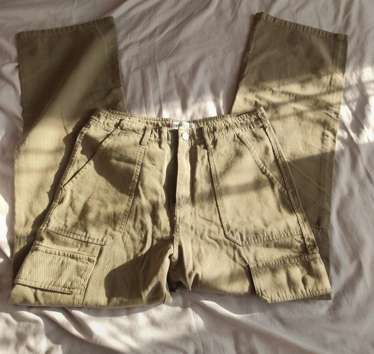 Jeansy spodnie cargo zielone