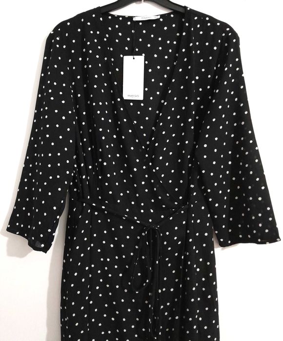 Vestido cruzado preto c/bolinhas da Mango T: M Novo c/etiqueta