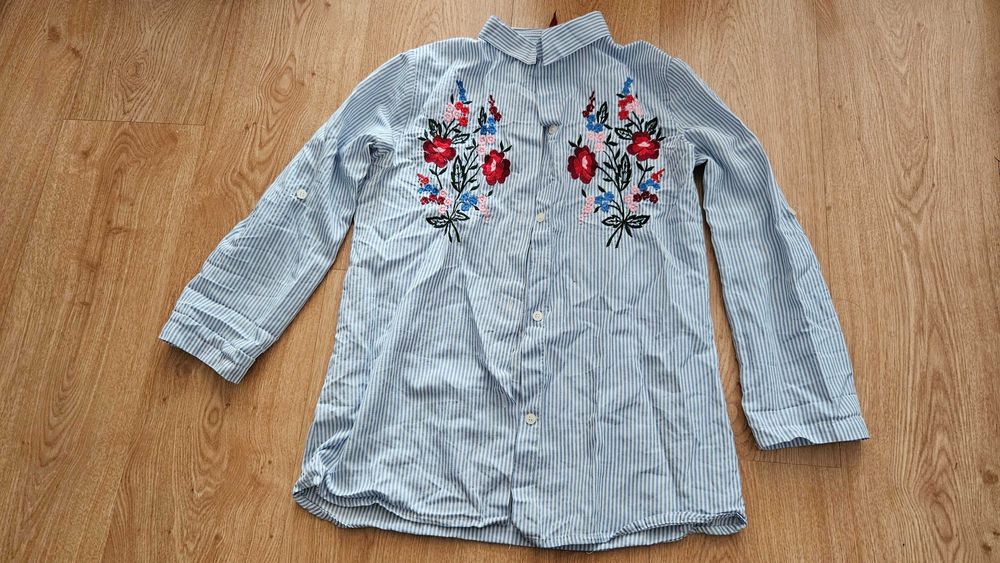 Koszula wyszywana kwiat haft S paski