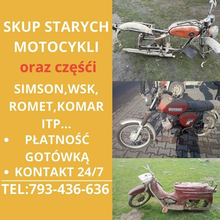 SKUP STARYCH MOTOCYKLI-każdy stan i model(wsk,romet,simson itp)