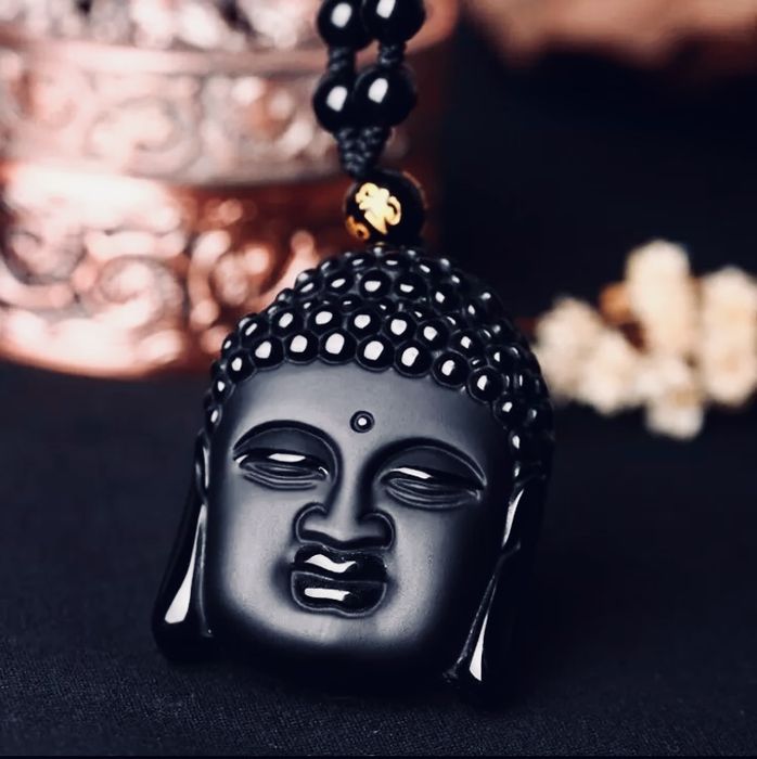 Naszyjnik tybetański Budda Buddha Tybet Laos czarny duży amulet reiki